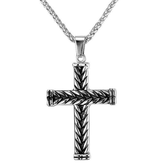 Gothic Silver Striped Cross Pendant Necklace-Necklaces-Innovato Design-Innovato Design