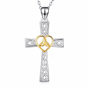 925 Sterling Silver Two-Tone Silver and Gold Knot Heart and Cross Pendant Necklace-Necklaces-Innovato Design-Innovato Design