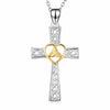 925 Sterling Silver Two-Tone Silver and Gold Knot Heart and Cross Pendant Necklace-Necklaces-Innovato Design-Innovato Design
