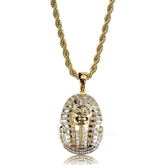 Egyptian Pharaoh Cubic Zirconia Gold-Plated Stainless Steel Hip-Hop Pendant Necklace-Necklaces-Innovato Design-24icnh-Cuban Chain-Innovato Design