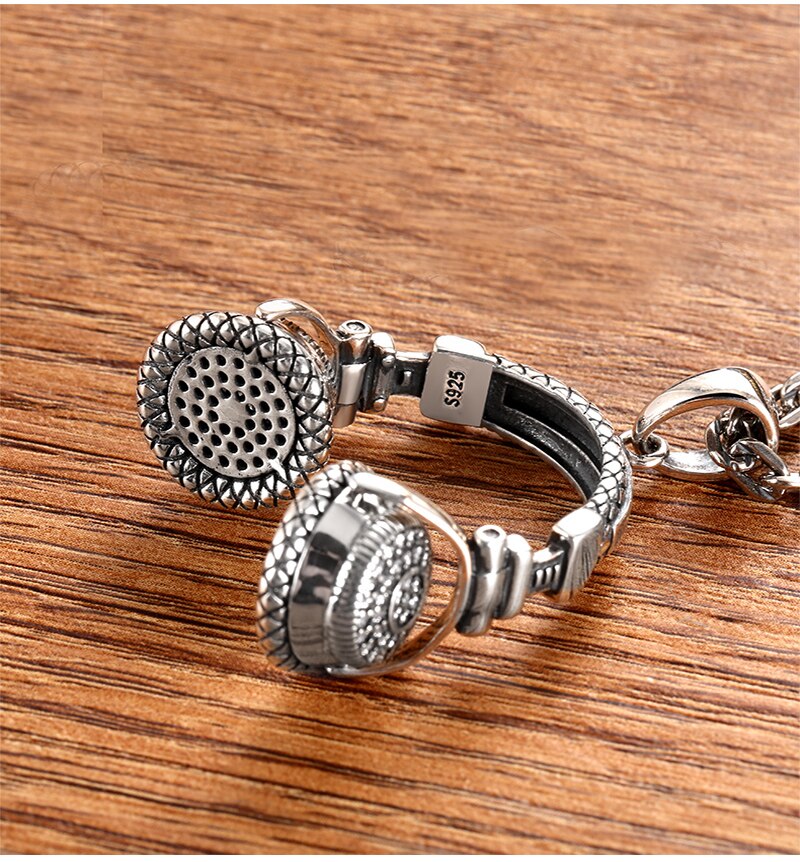 Music Headset 925 Sterling Silver Gothic Vintage Fashion Biker Pendant Necklace-Necklaces-Innovato Design-19.69in-Innovato Design
