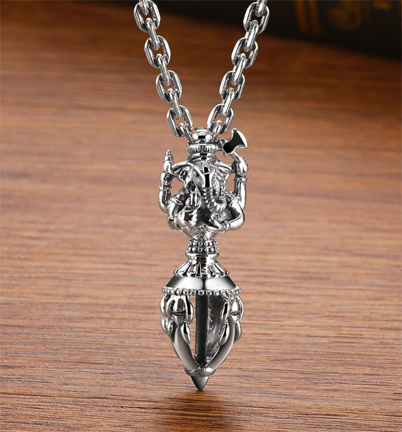 Ganesha Buddha 925 Sterling Silver Vintage Biker Pendant-Gothic Necklaces-Innovato Design-19.69in-Innovato Design