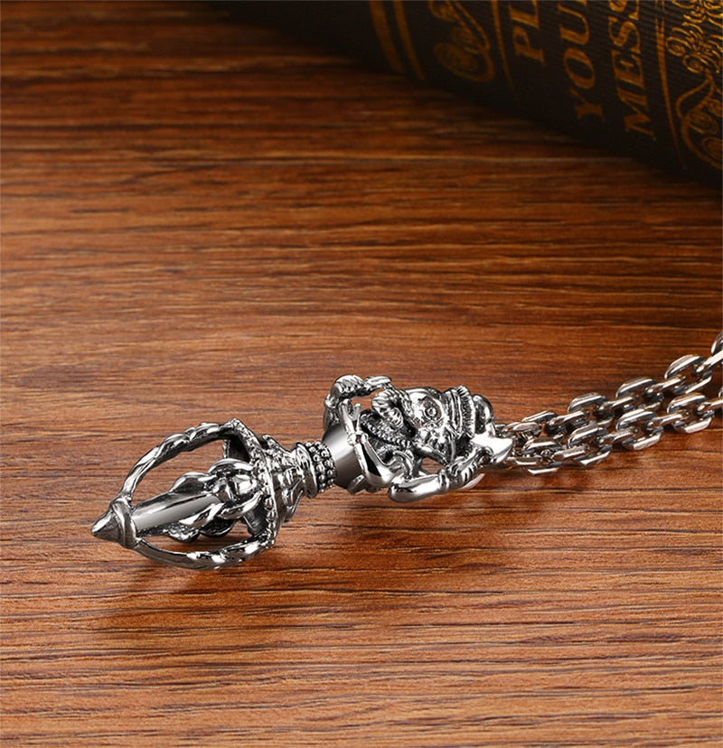 Ganesha Buddha 925 Sterling Silver Vintage Biker Pendant-Gothic Necklaces-Innovato Design-19.69in-Innovato Design