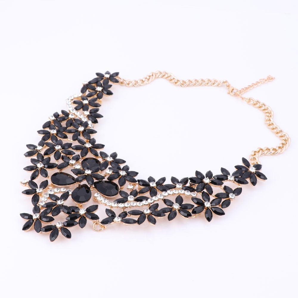 Gold-Plated Rhinestone and Crystal Flower Necklace & Earrings Wedding Jewelry Set-Jewelry Sets-Innovato Design-Red-Innovato Design