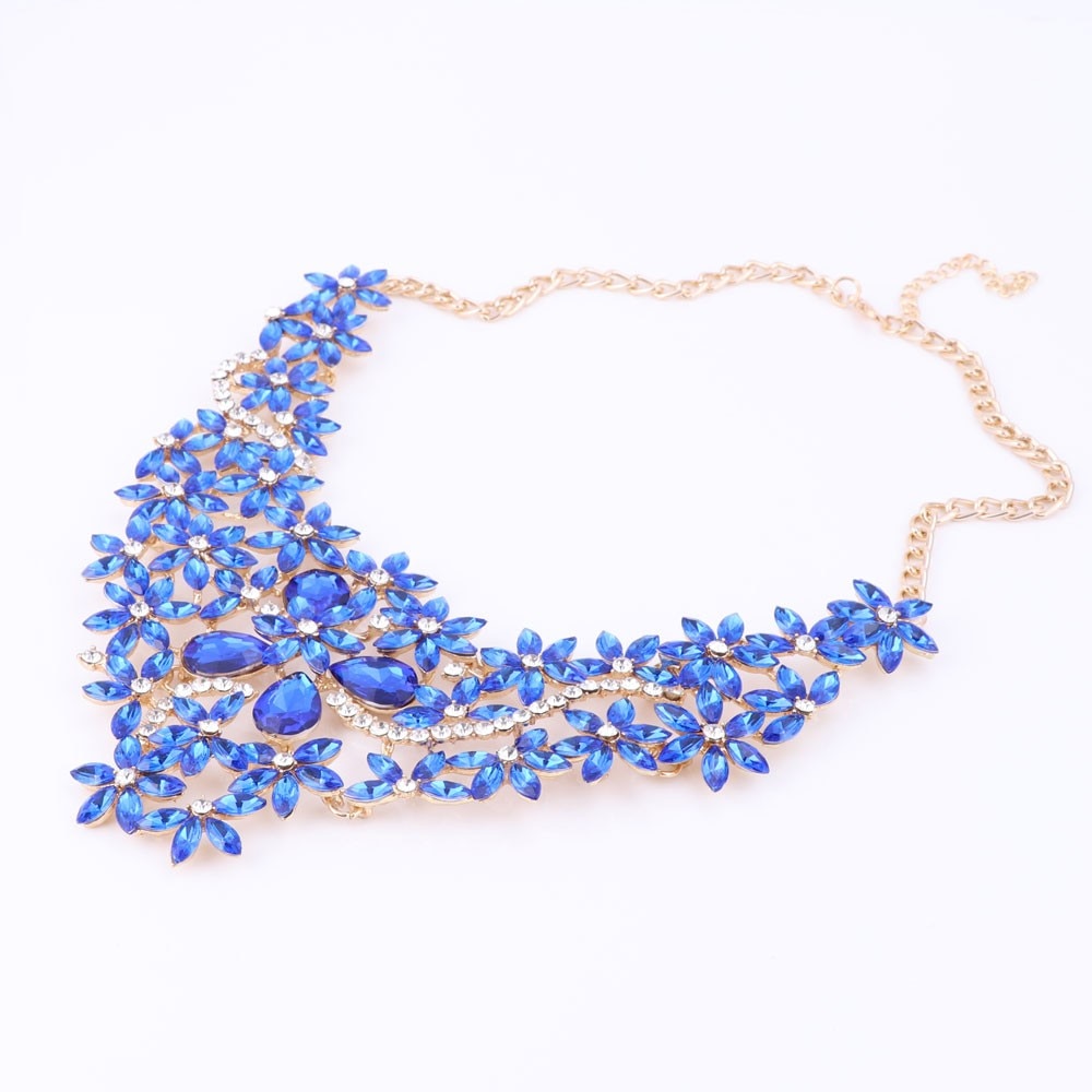 Gold-Plated Rhinestone and Crystal Flower Necklace & Earrings Wedding Jewelry Set-Jewelry Sets-Innovato Design-Red-Innovato Design