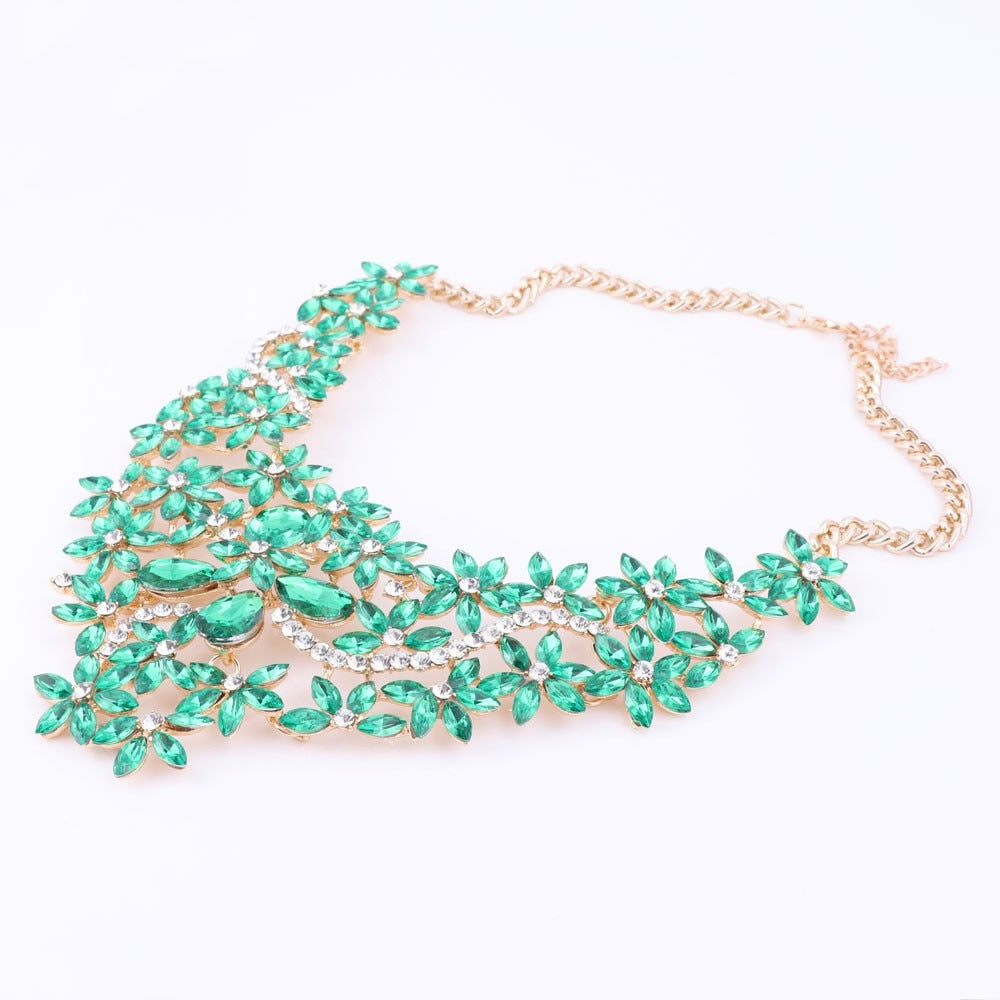 Gold-Plated Rhinestone and Crystal Flower Necklace & Earrings Wedding Jewelry Set-Jewelry Sets-Innovato Design-Red-Innovato Design