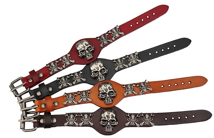 Genuine Leather Wrap Evil Skull Bracelet-Skull Bracelet-Innovato Design-Brown-Innovato Design