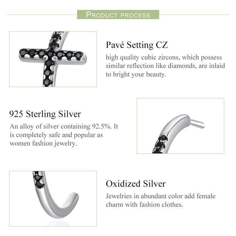 925 Sterling Silver Cross Hoop Earrings with Black Zircon-Earrings-Innovato Design-Innovato Design