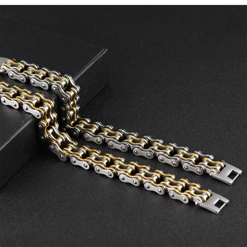 Wide Motorcycle Chain Bracelet in Black & Gold-Bracelets-Innovato Design-Innovato Design