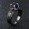 Black Skull and Round Cubic Zirconia Punk Wedding Ring-Rings-Innovato Design-5-Blue-Innovato Design
