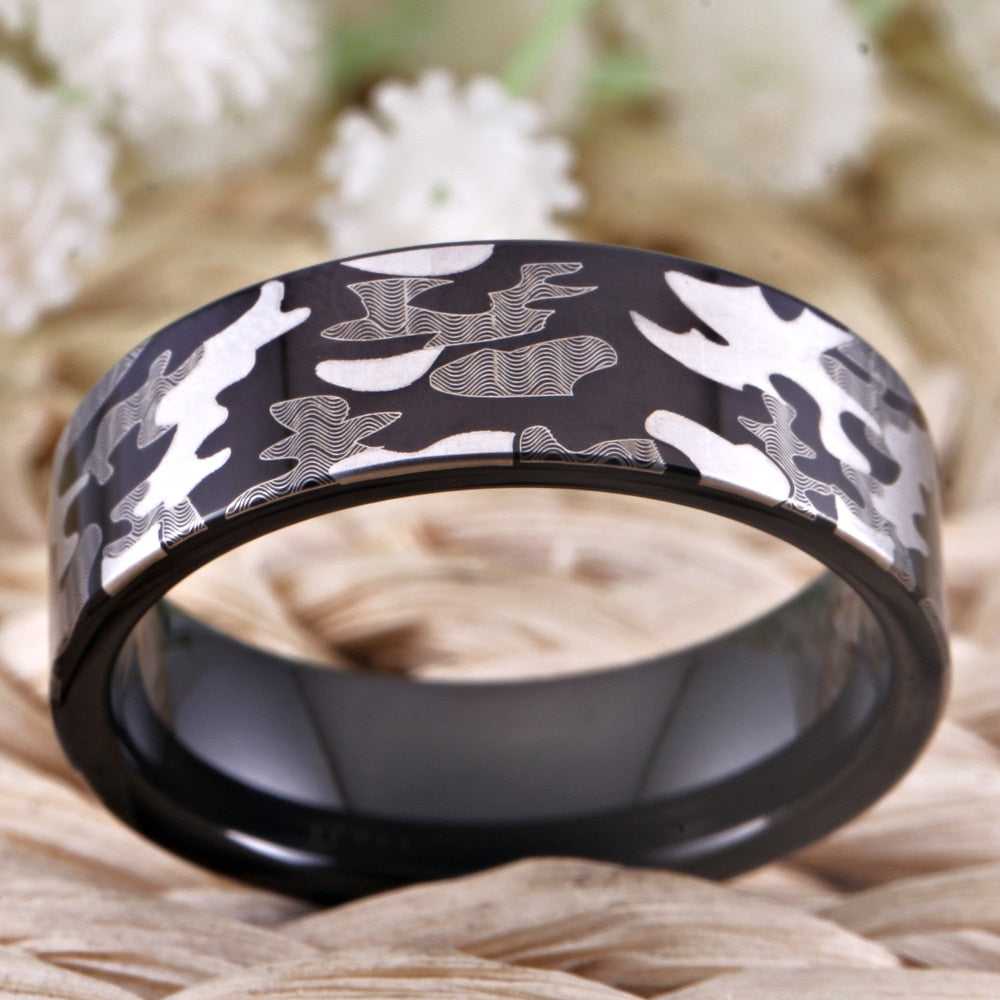 8mm Military Camo Design Black-Plated Tungsten Wedding Ring-Rings-Innovato Design-6-Innovato Design