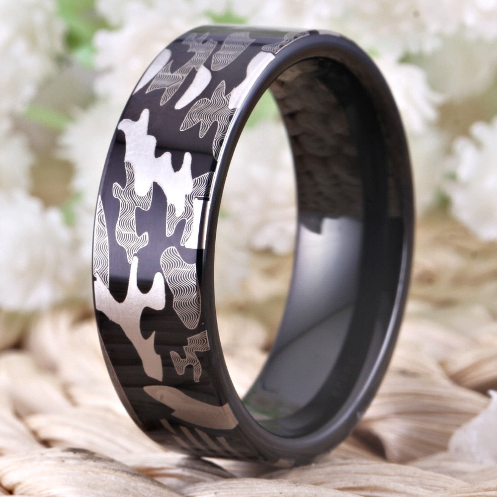 8mm Military Camo Design Black-Plated Tungsten Wedding Ring-Rings-Innovato Design-6-Innovato Design