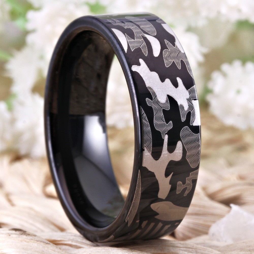 8mm Military Camo Design Black-Plated Tungsten Wedding Ring-Rings-Innovato Design-6-Innovato Design