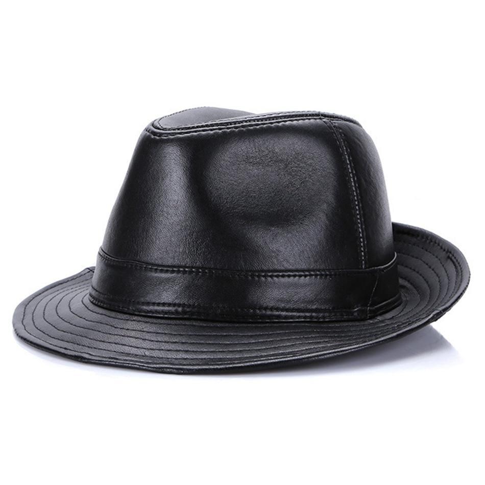 British Style Vintage Leather Patchwork Fedora Trilby Hat-Hats-Innovato Design-Black-XL-Innovato Design