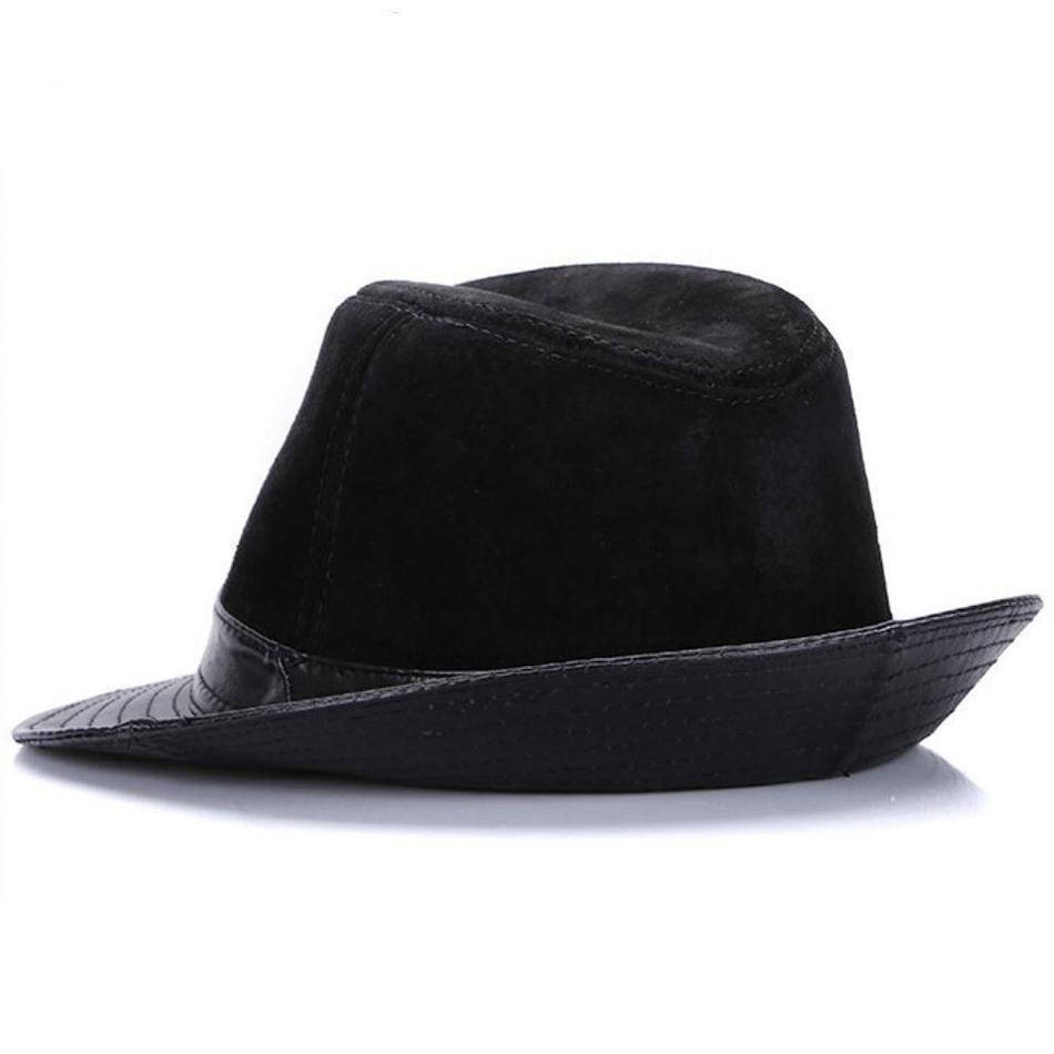 British Style Vintage Leather Patchwork Fedora Trilby Hat-Hats-Innovato Design-Black-XL-Innovato Design
