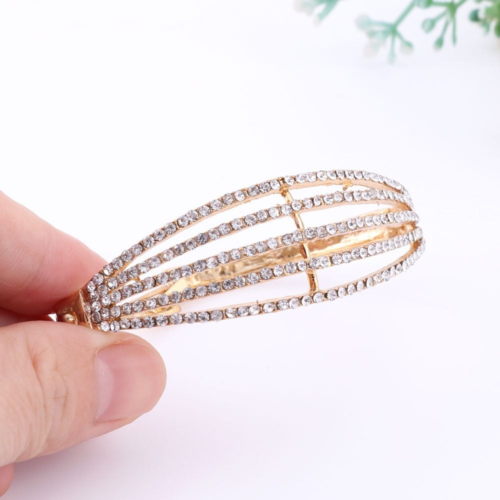 Flare Crystal Necklace, Bracelet, Earrings & Ring Wedding Statement Jewelry Set-Jewelry Sets-Innovato Design-Gold-Innovato Design