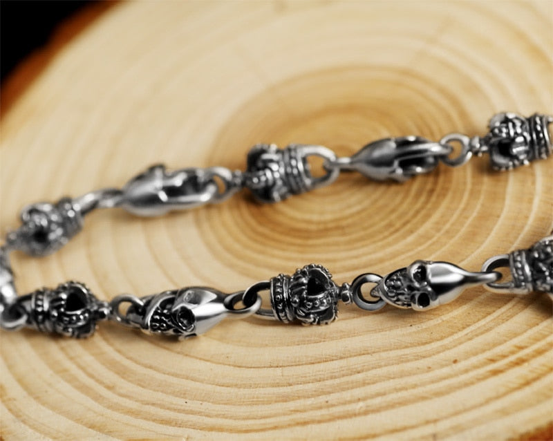Gothic Skull and Crown 925 Sterling Silver Vintage Punk Biker Bracelet-Bracelets-Innovato Design-6.3in-Innovato Design