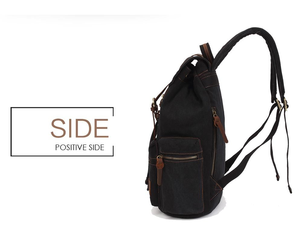 Vintage Canvas Leather 17.7 Litre Backpack with Drawstring-Canvas and Leather Backpack-Innovato Design-Innovato Design