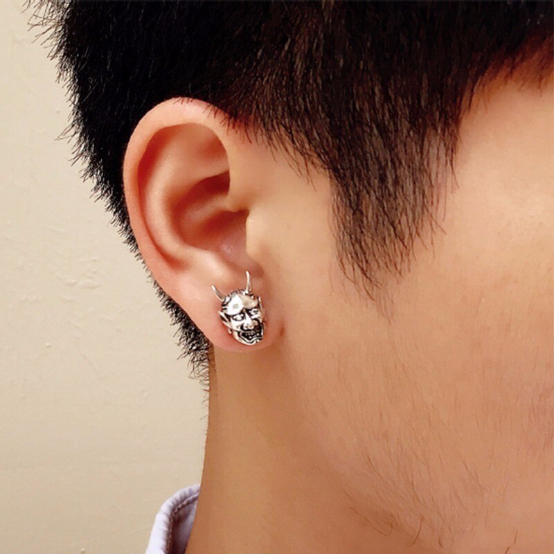 White Cubic Zirconia Stone Eyes Devil 925 Sterling Silver Gothic Punk Rock Biker Stud Earrings-Earrings-Innovato Design-Innovato Design