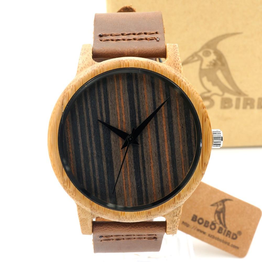 Luxury Bamboo Wooden Watch with Leather Band and Quartz Display-Watches-Innovato Design-With Box-Innovato Design