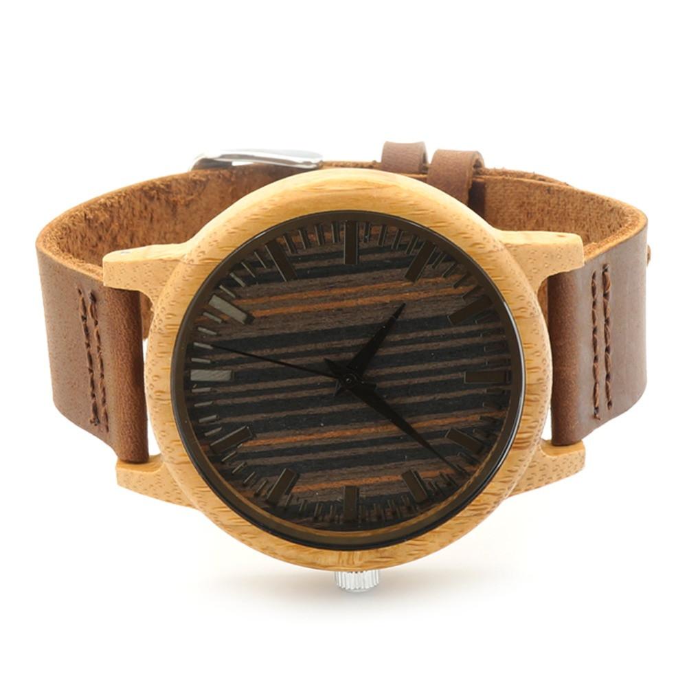 Luxury Bamboo Wooden Watch with Leather Band and Quartz Display-Watches-Innovato Design-With Box-Innovato Design