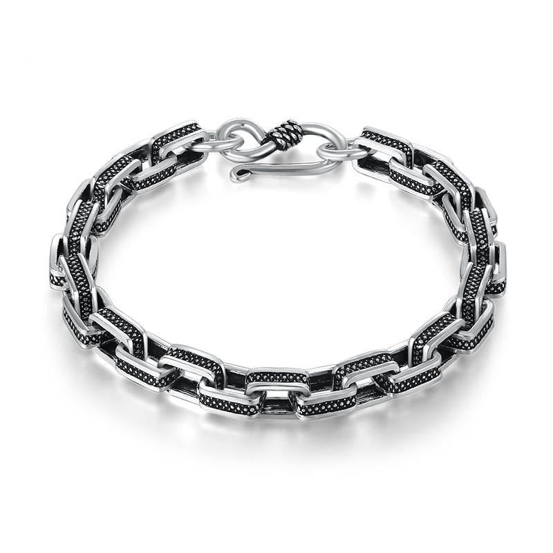 Black Color Square 925 Sterling Silver Vintage Steampunk Biker Bracelet-Bracelets-Innovato Design-6.3in-Innovato Design