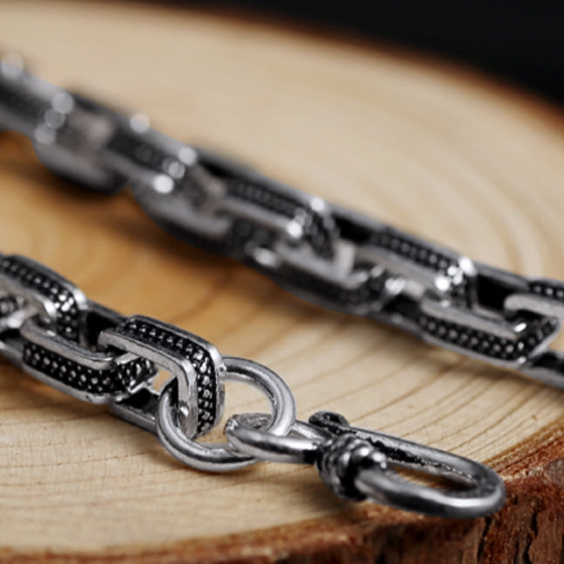 Black Color Square 925 Sterling Silver Vintage Steampunk Biker Bracelet-Bracelets-Innovato Design-6.3in-Innovato Design