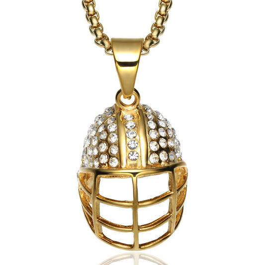 Crystal-Studded Gold-Plated Rugby Hat Bling Stainless Steel Hip-hop Pendant Necklace-Necklaces-Innovato Design-Innovato Design