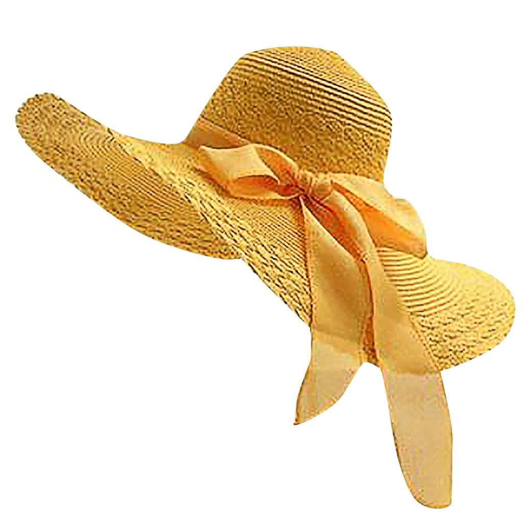 Ladies Wide Brim Floppy Straw Sun Hat with Bowknot-Hats-Innovato Design-Khaki-Innovato Design