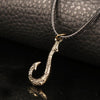 Metallic Fish Hook Pendant with Leather Rope Necklace