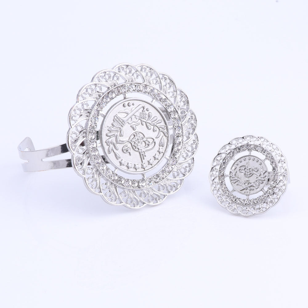 Fine Art Plate Necklace, Bracelet, Earrings & Ring Wedding Jewelry Set-Jewelry Sets-Innovato Design-Silver-Innovato Design