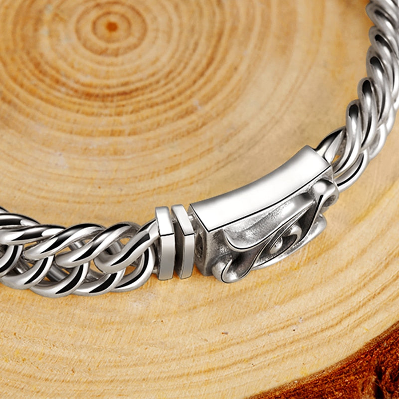 Double Braided 925 Sterling Silver Biker Punk Bracelet-Bracelets-Innovato Design-7.68in-Innovato Design