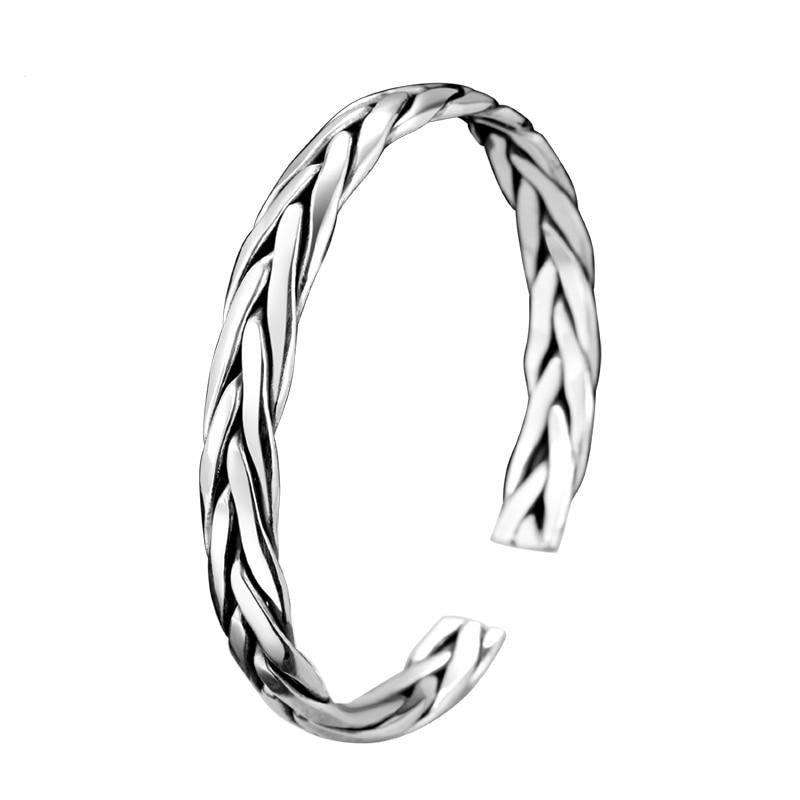 Braided 999 Genuine Silver Retro Open Cuff Bracelet-Bracelets-Innovato Design-Innovato Design