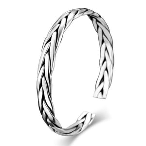 Braided 999 Genuine Silver Retro Open Cuff Bracelet-Bracelets-Innovato Design-Innovato Design