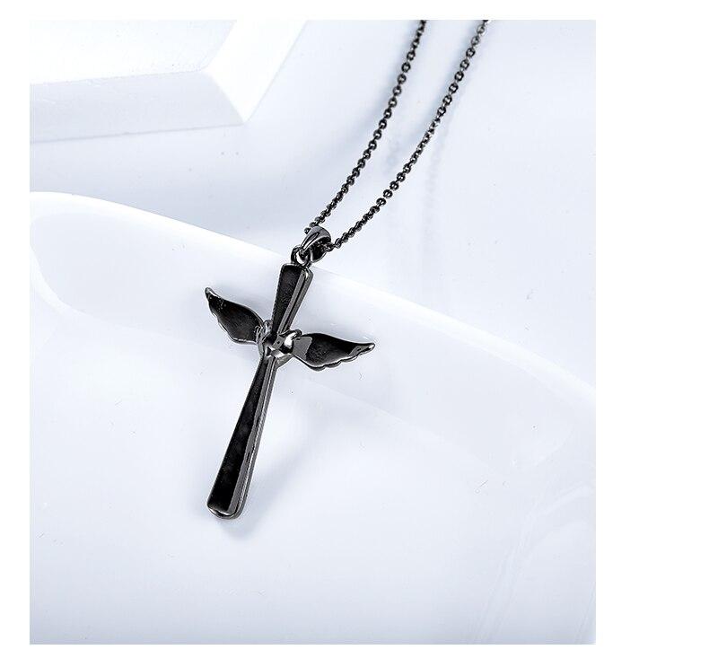 Black Wings Ruby Heart Cross Pendant and Chain Necklace-Necklaces-Innovato Design-Innovato Design