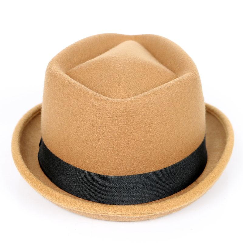 Vintage Solid Color Wool Fedora Trilby Hat with Black Hatband-Hats-Innovato Design-Camel-Innovato Design