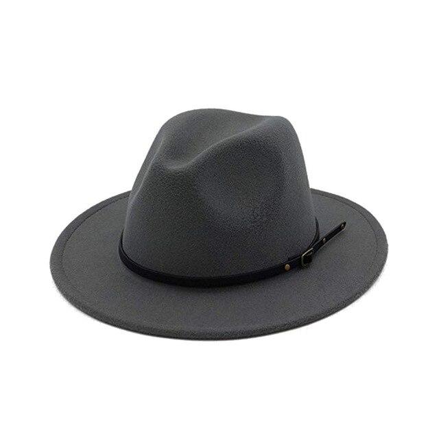 Vintage Solid Color Felt Fedora Hat with Belt-Hats-Innovato Design-Dark Gray-Innovato Design