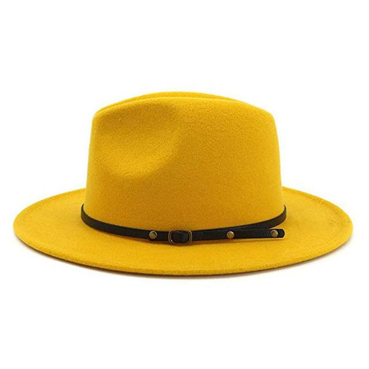 Vintage Solid Color Felt Fedora Hat with Belt-Hats-Innovato Design-Yellow-Innovato Design