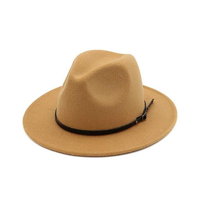 Vintage Solid Color Felt Fedora Hat with Belt-Hats-Innovato Design-Camel-Innovato Design