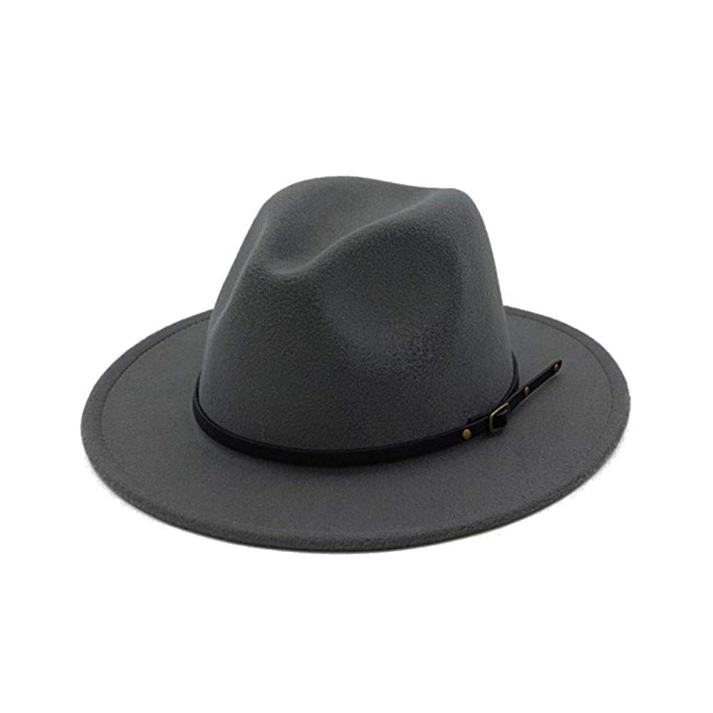 Vintage Solid Color Felt Fedora Hat with Belt-Hats-Innovato Design-Dark Gray-Innovato Design