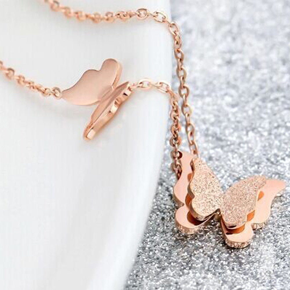 Romantic Butterfly Stainless Steel Necklace & Earrings Fashion Jewelry Set-Jewelry Sets-Innovato Design-Gold-Innovato Design