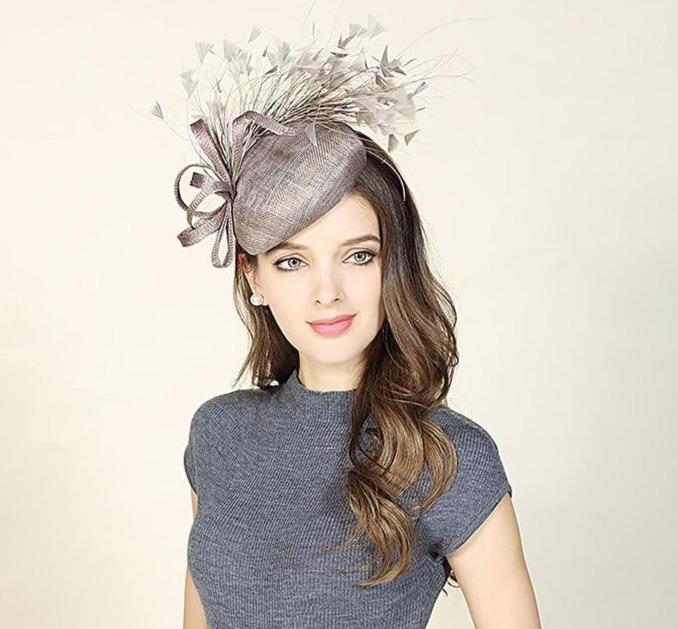 Premium Gray-brown Sinamay Pillbox Fascinator Hat with Flock of Feathers-Hats-Innovato Design-Innovato Design