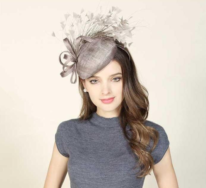 Premium Gray-brown Sinamay Pillbox Fascinator Hat with Flock of Feathers-Hats-Innovato Design-Innovato Design