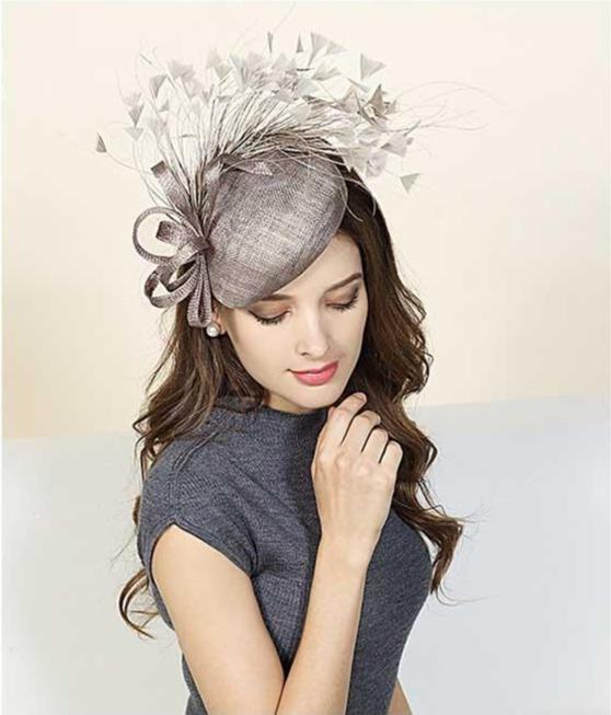 Premium Gray-brown Sinamay Pillbox Fascinator Hat with Flock of Feathers-Hats-Innovato Design-Innovato Design