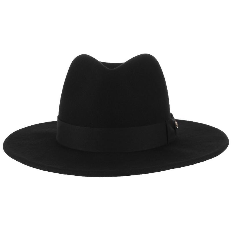 Wide Brim Black Wool Felt Fedora Hat with Bowknot Hatband-Hats-Innovato Design-Innovato Design