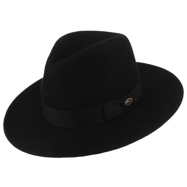 Wide Brim Black Wool Felt Fedora Hat with Bowknot Hatband-Hats-Innovato Design-Innovato Design