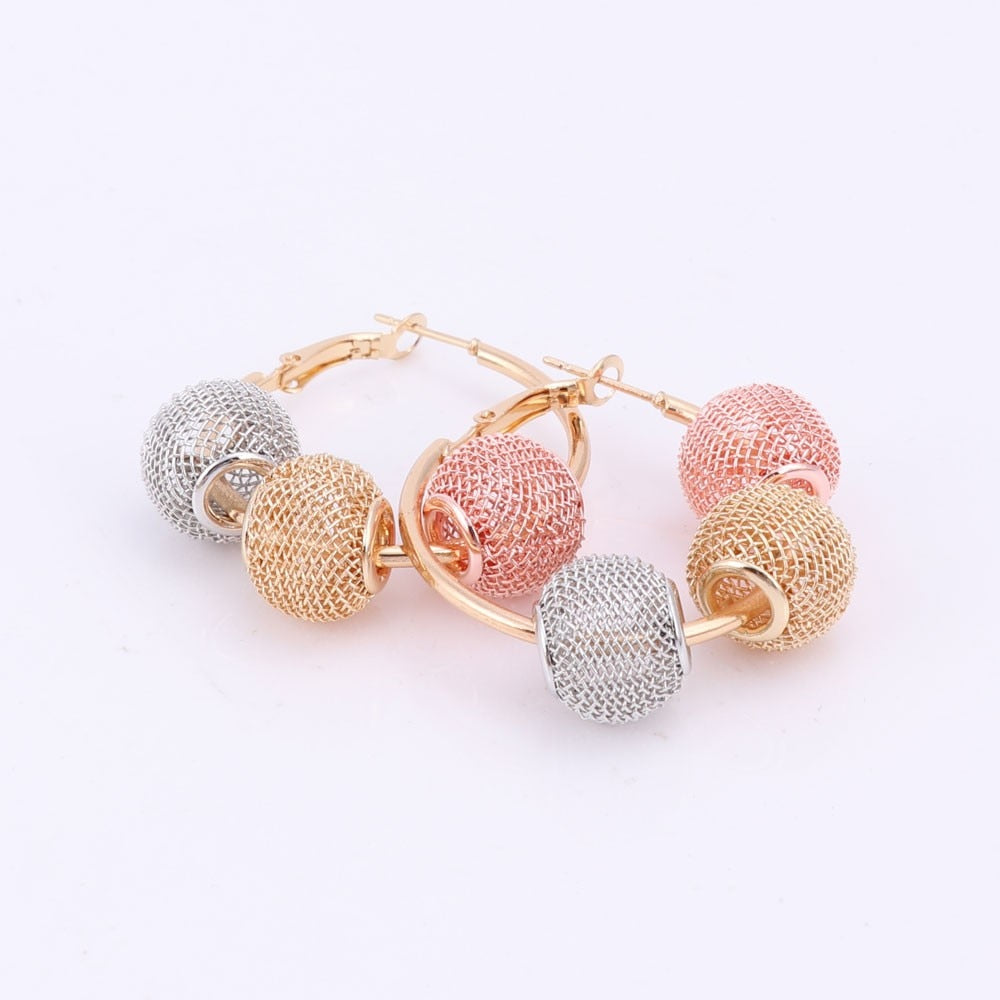 Weaved Balls Necklace & Earrings Wedding Statement Jewelry Set-Jewelry Sets-Innovato Design-Silver-Innovato Design