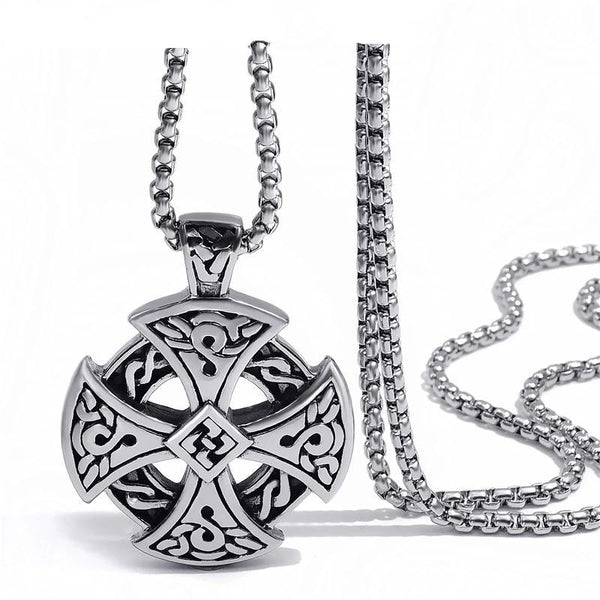 Celtic Sun Cross Black & Silver Vintage Pendant Chain Necklace-Necklaces-Innovato Design-20 inch-Innovato Design