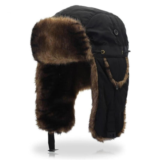 Fur Bomber Hat with Earflaps-Hats-Innovato Design-Black-Innovato Design