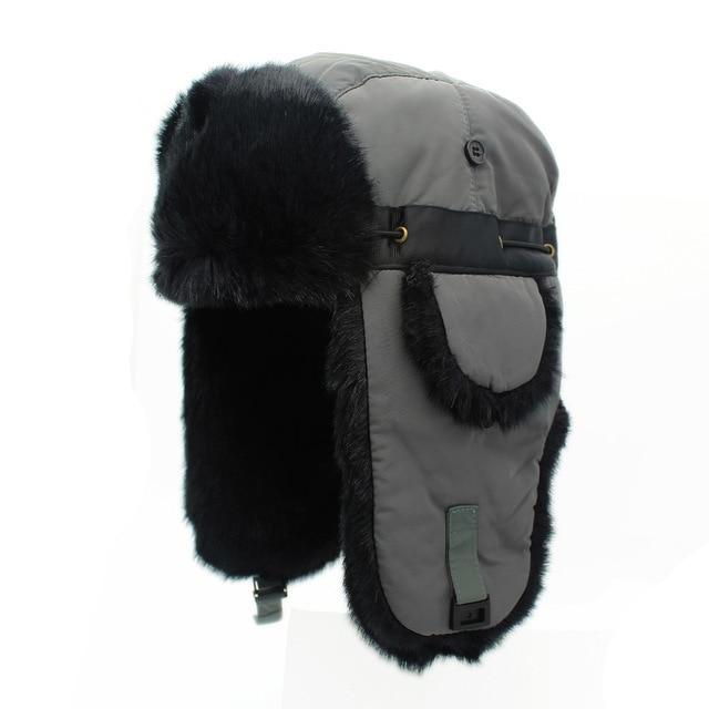 Fur Bomber Hat with Earflaps-Hats-Innovato Design-Gray Black-Innovato Design
